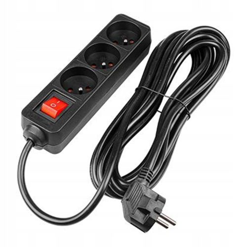 Hálózati Hosszabbító Kábel 3x Aljzat Ki/Be Kapcsoló 5m Fekete Masterled