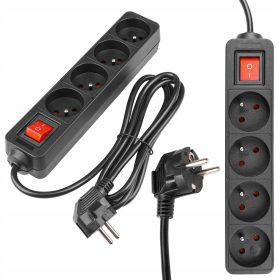   Hálózati Hosszabbító Kábel 4x Aljzat Ki/Be Kapcsoló 1.5m Fekete Masterled