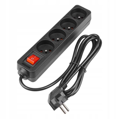 Hálózati Hosszabbító Kábel 4x Aljzat Ki/Be Kapcsoló 1.5m Fekete Masterled