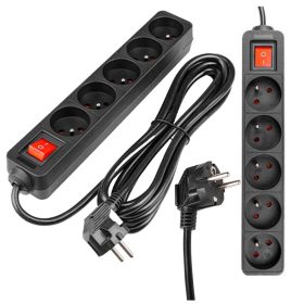   Hálózati Hosszabbító Kábel 5x Aljzat Ki/Be Kapcsoló 3m Fekete Masterled