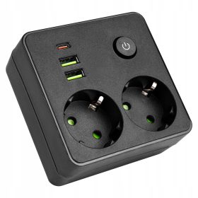   Złodziejka Modi hálózati elosztó 2x 230V + 2x USB-A 1x USB-C fekete Masterled