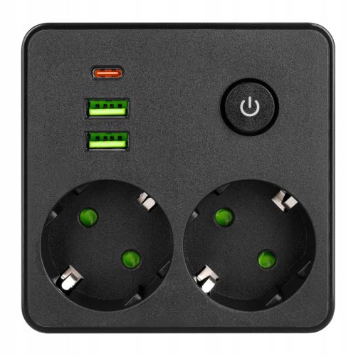 Złodziejka Modi hálózati elosztó 2x 230V + 2x USB-A 1x USB-C fekete Masterled