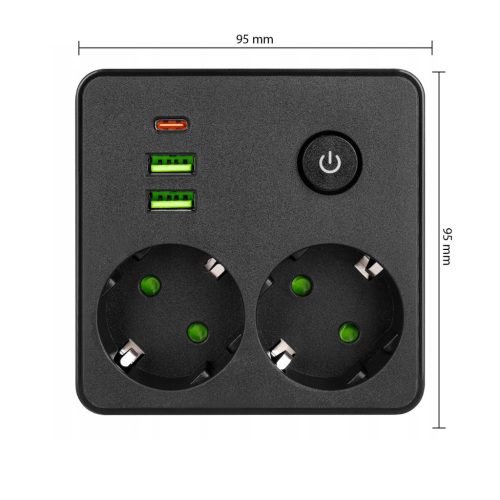 Złodziejka Modi hálózati elosztó 2x 230V + 2x USB-A 1x USB-C fekete Masterled