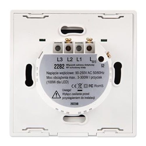 Egyérintéses üvegkapcsoló RF lépcsőházhoz, fehér távirányítóval, IP54, Masterled