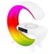 LED asztali lámpa 3W 420lm RGB újratölthető játékra, induktív töltő, Bluetooth hangszóró, ki/be kapcsoló, fehér, Masterled