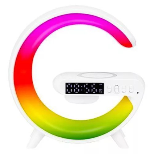 LED asztali lámpa 3W 420lm RGB újratölthető játékra, induktív töltő, Bluetooth hangszóró, ki/be kapcsoló, fehér, Masterled