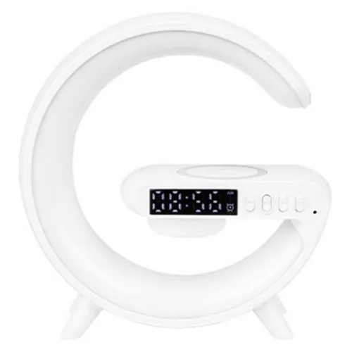 LED asztali lámpa 3W 420lm RGB újratölthető játékra, induktív töltő, Bluetooth hangszóró, ki/be kapcsoló, fehér, Masterled