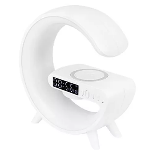 LED asztali lámpa 3W 420lm RGB újratölthető játékra, induktív töltő, Bluetooth hangszóró, ki/be kapcsoló, fehér, Masterled
