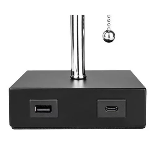 Asztali lámpa, E27, asztali iskolai éjszakai fény, USB-A + USB-C, be/ki kapcsoló, fekete króm, Boro Masterled