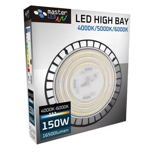LED High Bay ipari függeszték 150W 4000/5000/6000K CCT 90° fekete IP65 Masterled