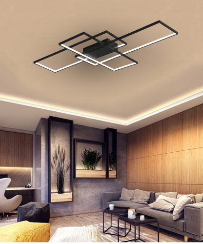 Geometrikus mennyezeti lámpa LED csillár 130W 3000K-6500K fekete + távirányító