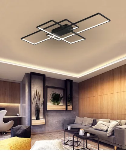 Geometrikus mennyezeti lámpa LED csillár 130W 3000K-6500K fekete + távirányító