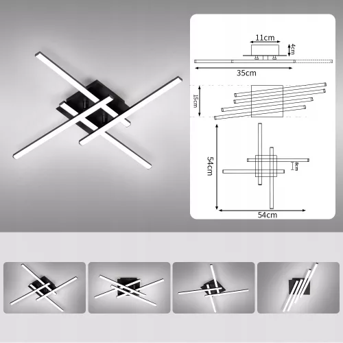 Geometrikus mennyezeti lámpa LED csillár MODENA GRANDO 34W 4000K fekete