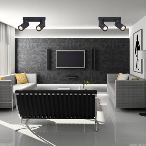 Fali lámpa tartó 2x GU10 LED, mozgatható, fekete