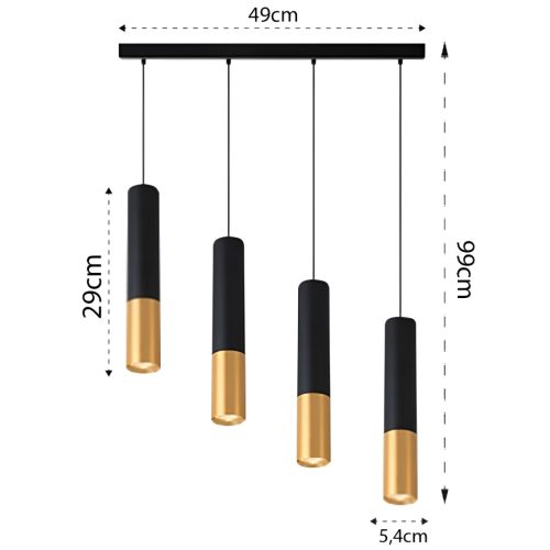 KEON 4xGU10 fekete + arany MASTERLED mennyezeti függőlámpa