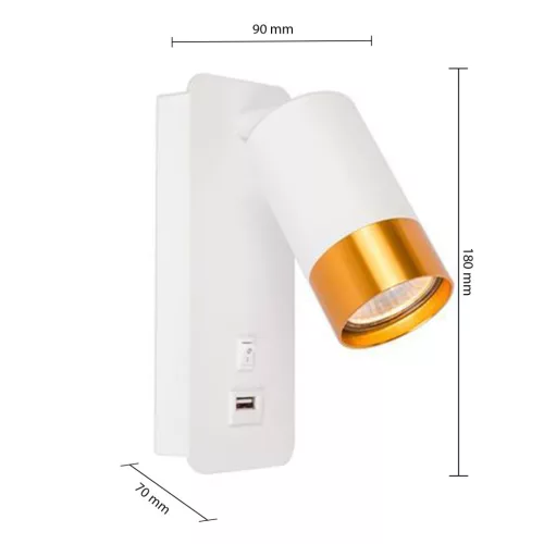 Fali lámpa reflektor fényszóró spot olvasáshoz GU10 USB-A USB-C fehérarany Klemens Masterled