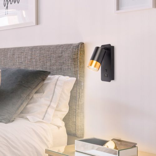 Fali lámpa reflektorral, spotlámpa olvasáshoz, GU10, arany-fekete, Klemens, Masterled