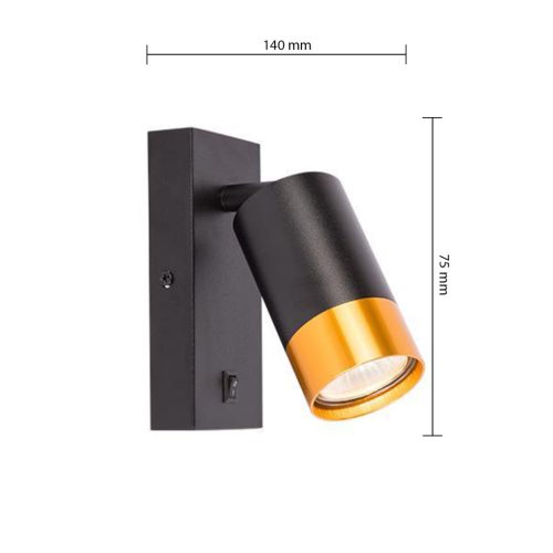 Fali lámpa reflektorral, spotlámpa olvasáshoz, GU10, fekete-arany, Klemens, Masterled