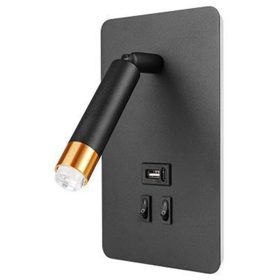   Fali lámpa, reflektor, spotlámpa olvasáshoz, G9 + LED, 4000K, USB-A, USB-C, fekete-arany, Masterled