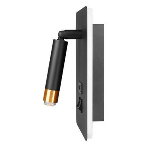 Fali lámpa, reflektor, spotlámpa olvasáshoz, G9 + LED, 4000K, USB-A, USB-C, fekete-arany, Masterled