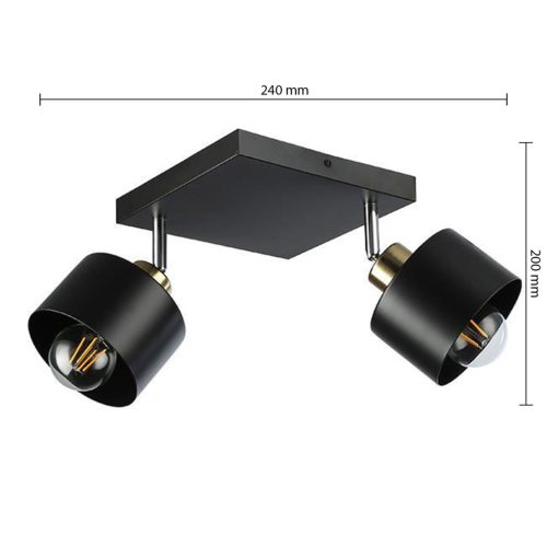 Mennyezeti Lámpa Spot Cső Reflektor Halogén Lámpatest 2x E27 Mozgatható Fekete Réz Elza Masterled