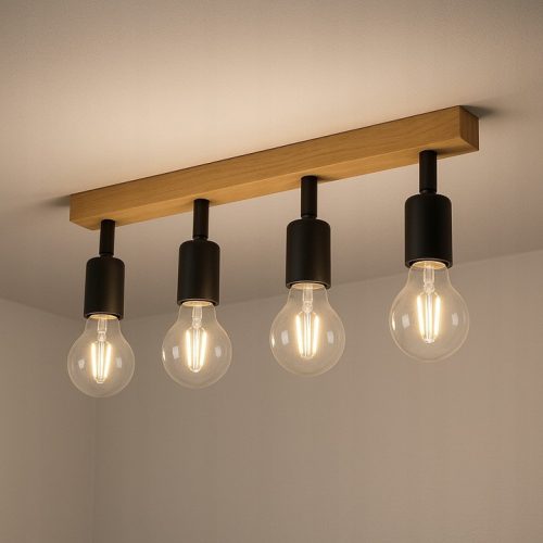 Mennyezeti Lámpa Spot Cső Reflektor Halogén Lámpatest 4x E27 Mozgatható Fekete Barna Eos Masterled