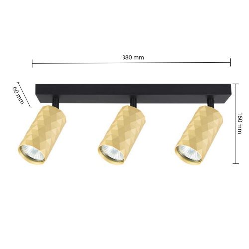 Mennyezeti lámpa spot cső reflektor halogén lámpa 3x GU10 mozgatható fekete arany Glamour Masterled