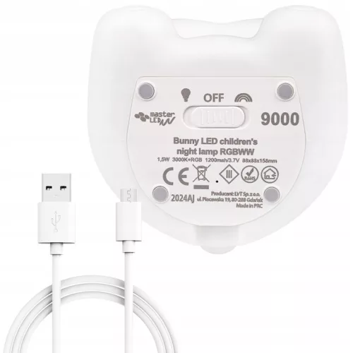 LED Éjjeli fény Asztali Lámpa Gyerekeknek 1.5W 28lm 3000K Meleg RGB 360° Fehér Nyúl Masterled