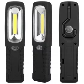   LED Munkalámpa, Műhely Akkumulátoros Zseblámpa, Garázs Mágneses Akasztó, 3W, 230lm, 6500K, Hideg Fekete, Masterled