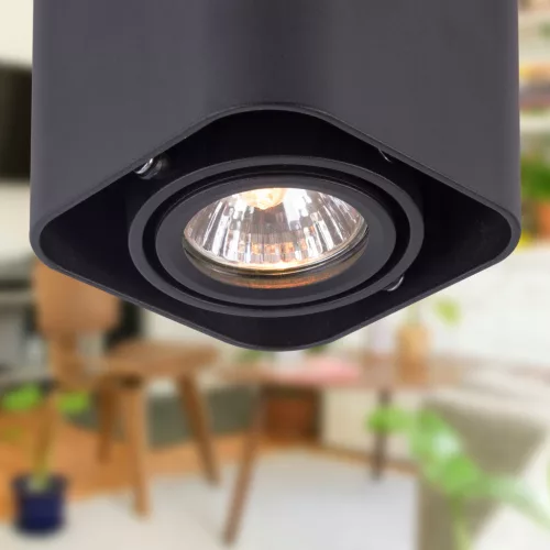 Felületre szerelhető halogéncsöves spotlámpa GU10, négyzet alakú, fekete, mozgatható, Masterled