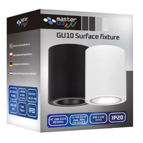 Felületre szerelhető halogéncsöves spotlámpa GU10, kerek, fekete, Masterled