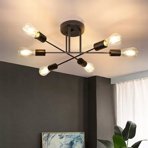 Csillárlámpa, mennyezeti függőlámpa, dekoratív, 6x E27, fekete, 70cm, Masterled