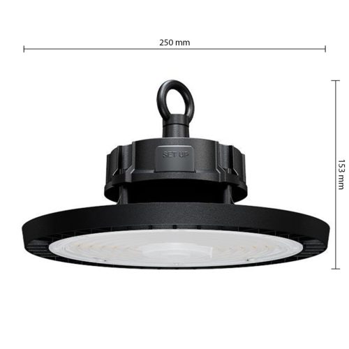 LED ipari magasbalátó lámpa 150W 22500lm 5000 Hideg 90°-os fényerőszabályozható fekete IP65 Masterled