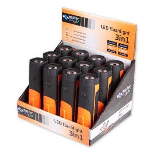 LED munkalámpa, keresőlámpa, 3 az 1-ben, 3 W COB + 1 W, 3 x AAA elem, Masterled