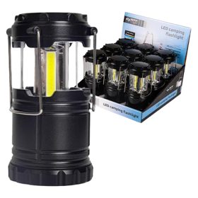   LED kemping lámpa, hordozható lámpa, 3W, 240lm, 6000K, hideg fehér, mozgásérzékelővel, elemes, 3x AA, fekete, Masterled