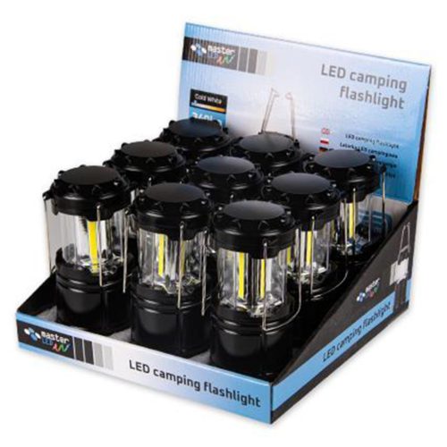 LED kemping lámpa, hordozható lámpa, 3W, 240lm, 6000K, hideg fehér, mozgásérzékelővel, elemes, 3x AA, fekete, Masterled