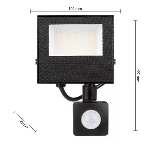 LED Reflektor Halogén Spotlámpa 20W 1800lm 4500K Semleges Mozgásérzékelővel 120° IP65 Fekete Mola Masterled