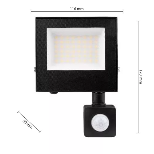 LED Reflektor Halogén Spotlámpa 30W 2700lm 4500K Semleges Mozgásérzékelővel 120° IP65 Fekete Mola Masterled