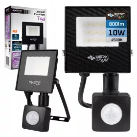   LED Reflektor Halogén 10W 800lm 4500K Semleges Mozgásérzékelővel 120° IP65 Fekete Tiga Masterled