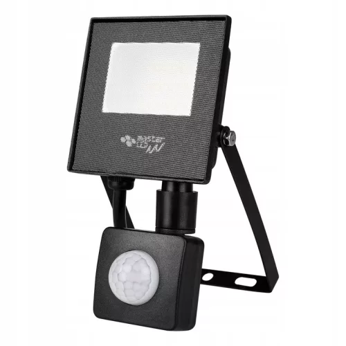 LED Reflektor Halogén 10W 800lm 4500K Semleges Mozgásérzékelővel 120° IP65 Fekete Tiga Masterled
