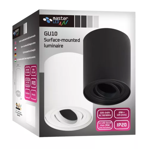 Felületre szerelhető halogéncsöves spotlámpa GU10 kerek, mozgatható fehér, Masterled