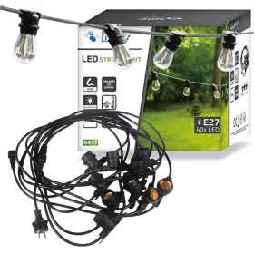 LED girland fényfüzér 40x E27 fekete IP44 20m Masterled