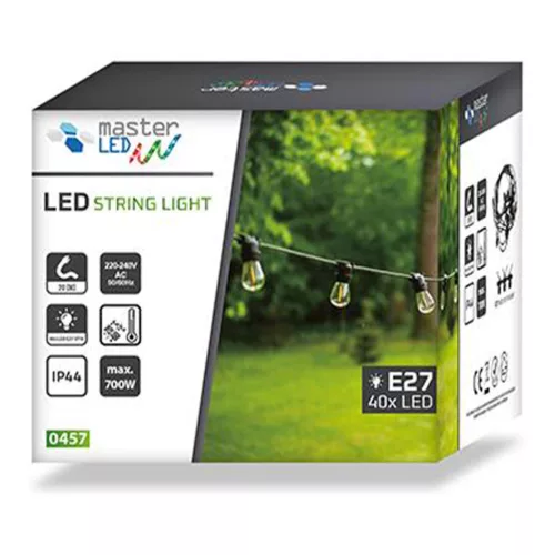 LED girland fényfüzér 40x E27 fekete IP44 20m Masterled