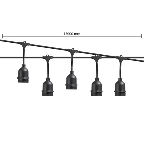 LED girland fényfüzér 15x E27 fekete IP44 15m Masterled