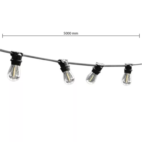 LED girland fényfüzér 10x E27 fekete IP44 5m Masterled