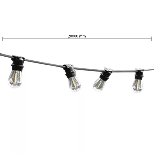 LED girland fényfüzér 20x E27 fekete IP44 20m Masterled