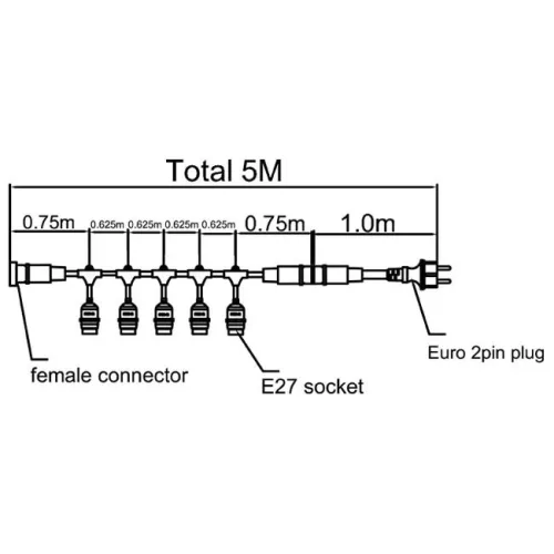 LED girland fényfüzér 5x E27 fehér IP44 5m Masterled
