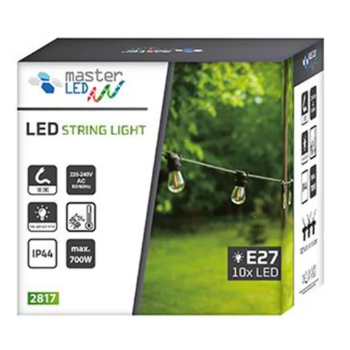 LED girland fényfüzér 10x E27 fekete 10m IP44 Masterled