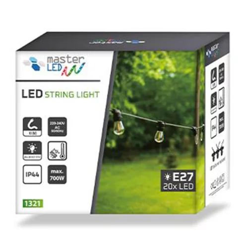 LED girland fényfüzér 20x E27 fekete 10m IP44 Masterled