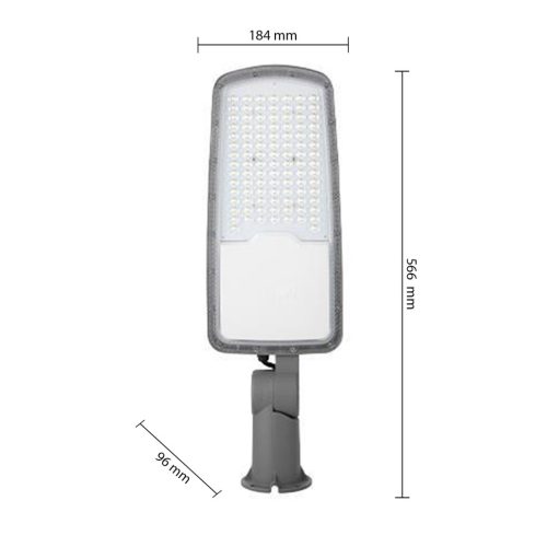 LED utcai lámpa, ipari, közúti lámpatest, 100W, 13000lm, 4500K, semleges, 140°, szürke, IP65, Masterled